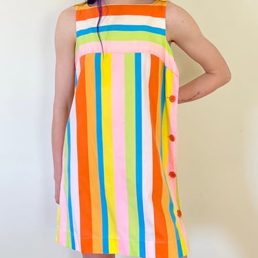 60’s Alexa Rainbow Striped Button Down Side Mini Tank Summer Dress