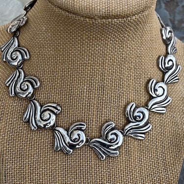 Vintage Sterling Silver Repousse Link Choker Necklace 