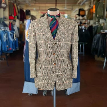 Size 40 1940s Windowpane Tweed 3 Button Sport Coat 2312 