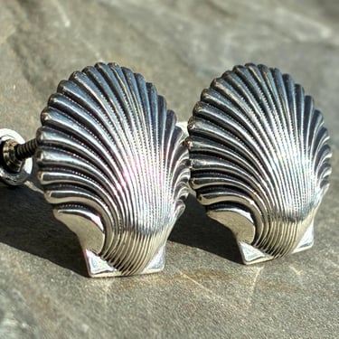Vintage Sterling Silver Beach Girl Seashell Shell Screw Back Earrings by Beau 