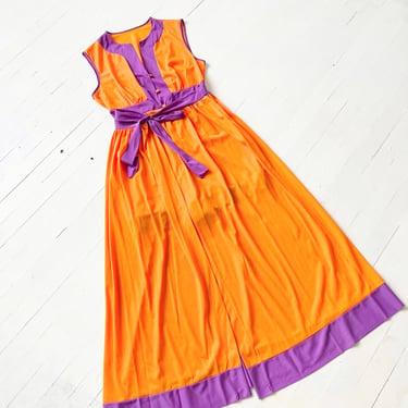 1970s Orange + Purple Romper and Matching Skirt Two Piece 