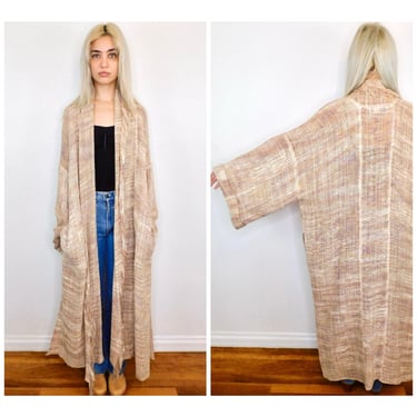 Silk Blend Parisian Duster // dress 1970's brown beige vintage coat jacket 70s 1970s 80s boho hippie hippy maxi // O/S 
