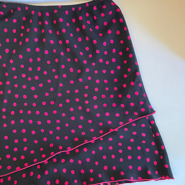 Vintage Y2K Pink & Black Polka Dot Tiered Ruffled Mini Skirt 