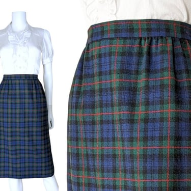 Pendleton Plaid Skirt, Small Petite / 1980s Navy Blue Tartan Wool Skirt / Argyle Tartan Skirt with Pockets 29