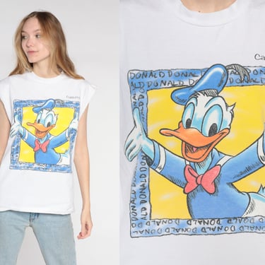 Donald Duck Shirt 90s Disney California Tank Top Graphic Cartoon Muscle Tee Cutoff T-Shirt Retro Hipster Kawaii Vintage 1990s Mens Large L 