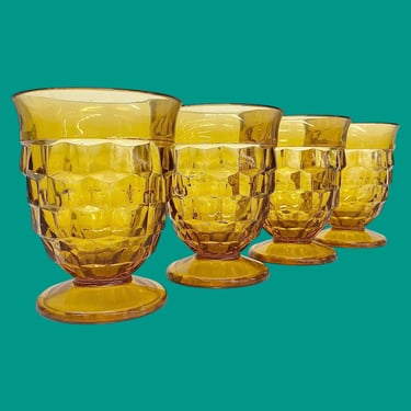 Vintage Indiana Glass Water Glasses Retro 1960s Mid Century Modern + Colony + Whitehall + Amber + Set of 4 + MCM Footed Glasses + Cubist 