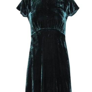 Sandro - Green Velvet Pleated Mini Dress Sz 1