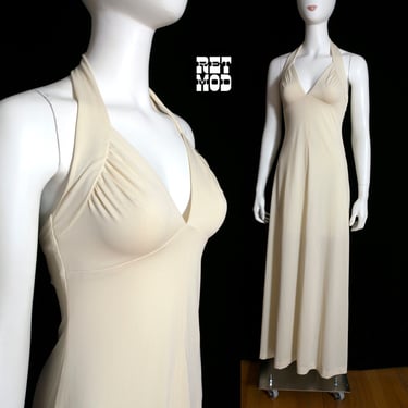 Sex Bomb Vintage 70s Off-White Halter Maxi Dress 