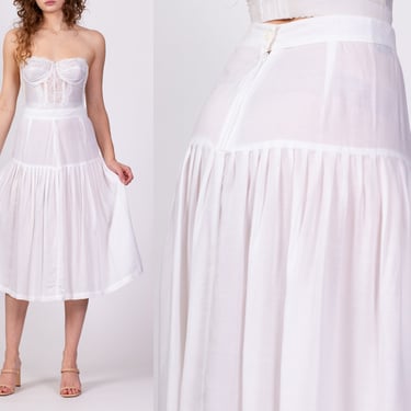 80s White Mermaid Skirt - Medium, 28" | Vintage Boho Sheer High Waisted Midi Petticoat Skirt 