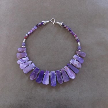 Purple agate slab stone statement necklace 