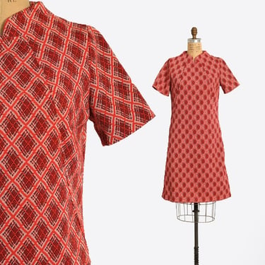 60s MOD dress | Vintage 1960s red diamond knit shift dress 