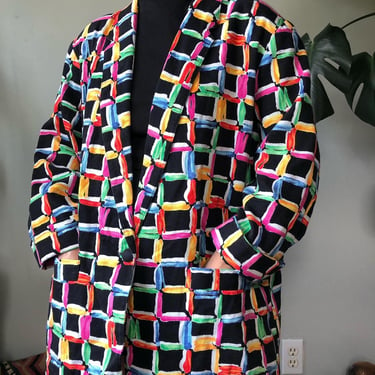 Vintage 80's 90's Colorful Cotton Blazer / Funky cotton blazer with pockets / Medium Large by Ru