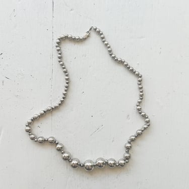 1980s Sterling Silver Beaded Chain Necklace 