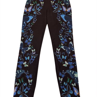 Ted Baker - Black w/ Blue Butterfly Print Slim Pant Sz 0