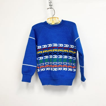 Vintage Child's Sweater | 80s Handmade Personalized Pullover  for 