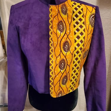 Redesigned Designer Vintage Blazer, Ultra Suede Purple Blazer, Cropped Blazer, Designs by Amanda Alarcon-Hunter, Blazer With Eye Motif 