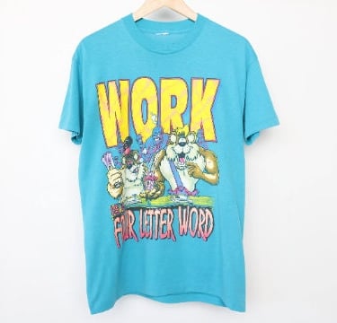 vintage 1990s TAZ looney tunes F*CK work style vintage 90s blue faded soft vintage taz t-shirt -- men's size small 