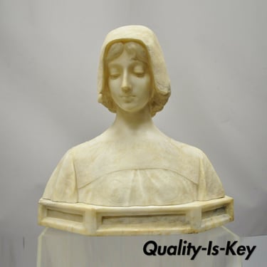 Angiolo Malavolti Carved Alabaster Antique Female Maiden Bust Sculpture Statue