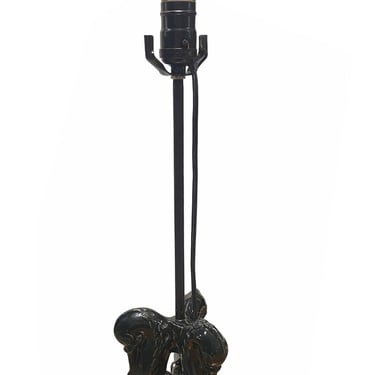 Mid Century Black Ceramic Swan Heads Table Lamp 