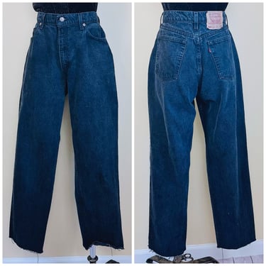 1990s Vintage Black Levis Loose Fit Jeans / 561 Straight Leg High Waisted Denim Raw Edge Pants / Size Large Waist 30