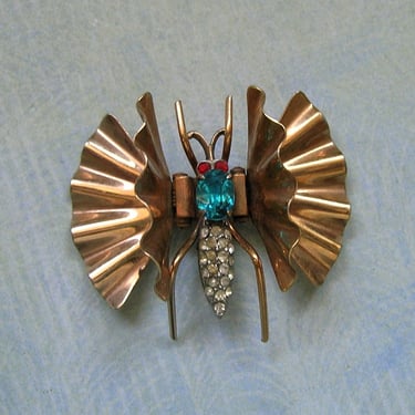Vintage Charles Reis Butterfly or Moth Brooch Clip or Fur Clip, Old Gold Fill and Rhinestone Butterfly Fur Clip, Old Butterfly Clip (4115) 