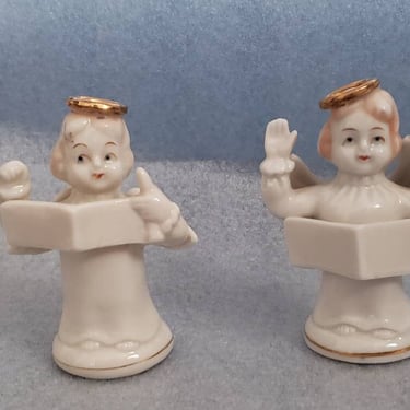 Antique Salt and Pepper Shakers Christmas Angels  CHASE porcelain made in Japan Religious theme dining Holiday Mantlepiece Decorations 