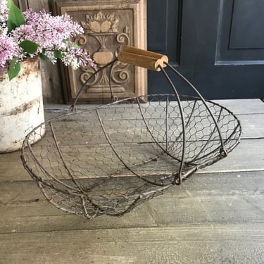 French Wire Harvest Basket, Garden Trug, Rustic French Farmhouse, Gardening, Homesteading 