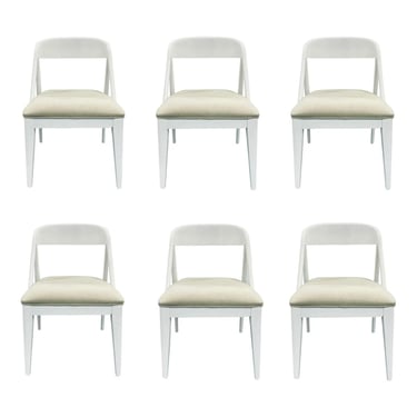 Modern White Wood Curved Back Dining Chairs Set .Of 6