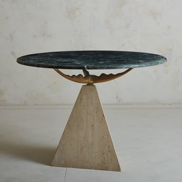 Travertine, Brass + Empress Green Marble Dining Table, France 20th Century