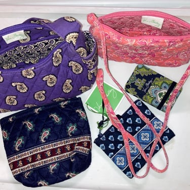 Vera Bradley collection ~ 5 Pieces Vera Fabrics~ Quilted Handbag top handle, floral crossbody, make up bag, coin purse, credit card holder~ 