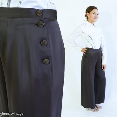 Guy Laroche | 1990s Brown Designer Pants | 90s Dark Brown Wide Leg Slacks | Guy Laroche Couture | Size 42 