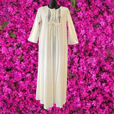 vintage white nightgown 1970s nylon princess lace long gown medium 