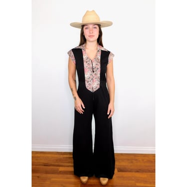 Brooklyn Jumpsuit // vintage 70s 1970s' dress bell bottom bottoms 70's 1970s boho hippie hippy country high waist black // S/M 