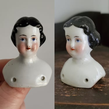Miniature Antique China Doll Head with Visible Part - 2" Tall - Antique German Dolls - Doll Parts 
