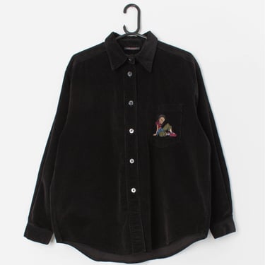 Vintage Rosalyn Paris black corduroy blouse with appliqué - XL 