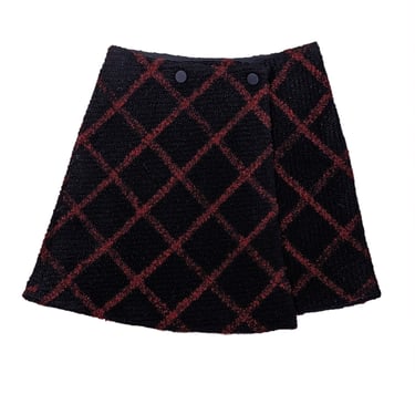 Ann Nashburn - Navy & Red Tweed Wrap Skirt Sz L