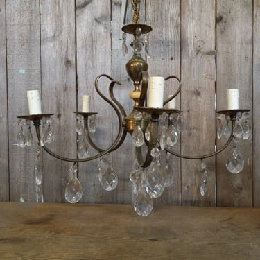 Vintage Brass and Crystal Chandelier 21.25 x 17