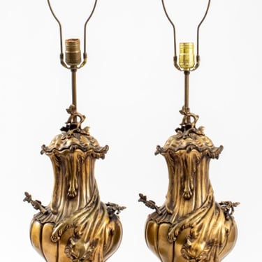 Italian Baroque Revival Style Bronze Lamps, Pair