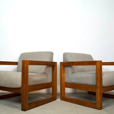 Pair of Vintage Oak Cube Lounge Chairs 
