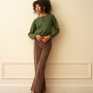 1970s Anne Klein Taupe Suede Double Zip Pants 