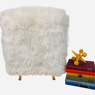 Vtg Mid-Century Record Holder Ottoman | Faux Fur Tapered Legs | Storage Cube Stool 