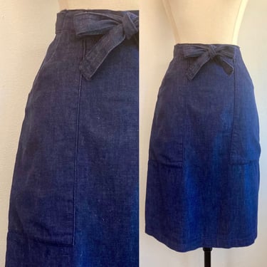 Cute Vintage DENIM WRAP Skirt / Deep Pockets / Dark Selvedge Denim 