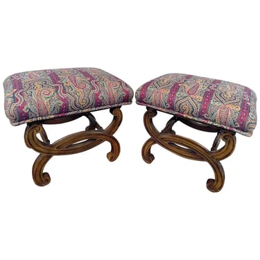 Pair of Dorothy Draper style French Regency Style Footstools Benches