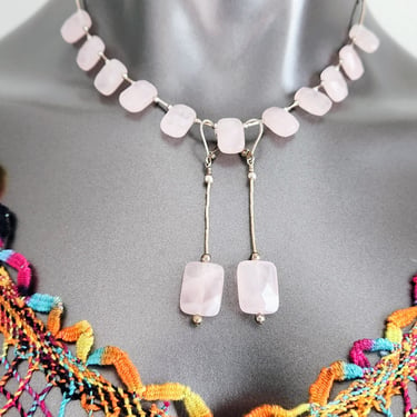 Rose Quartz Necklace & Earring Set~Pink Gemstone Jewelry 