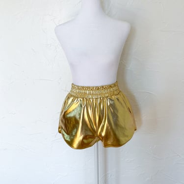80s Metallic Gold Jogger Booty Shorts with Elastic Waist | Extra Small/Small 
