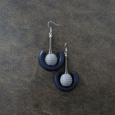 Futuristic wooden earrings, blue 