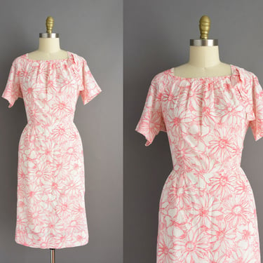 1960s dress | Pink Floral Print Short Sleeve day Dress | Large | 60s vintage dress 