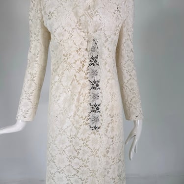 Valentino Off White Lace Princess Seam Black Hook &amp; Eye Wrap Front Dress