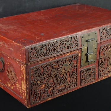 Japan chest Tansu wood and leather antique  craft 1900 interior furniture 