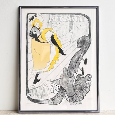 Toulouse Latrec Jane Avril Vintage Lithograph 1960s Paris Artist Early Lithograph Framed French Ballet Can Can Dancer Artwork Yellow Girl 